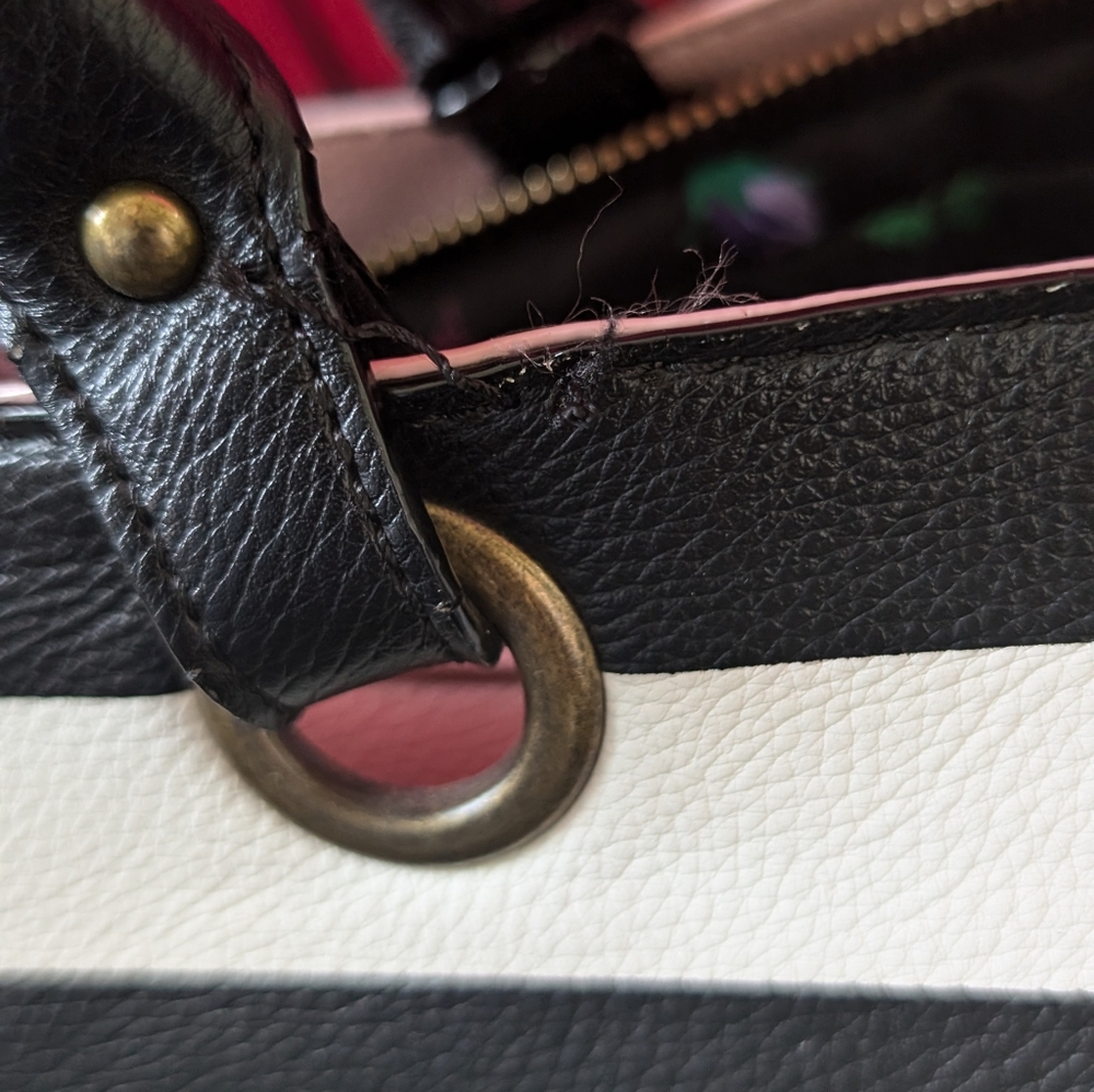 Betsey Johnson Black and White Striped Satchel - Picture 14 of 16